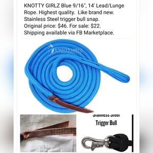 Knotty Girlz Lead Rope/Lunge Line. 9/16"'. 14'. Stainless Trigger Bull Snap.